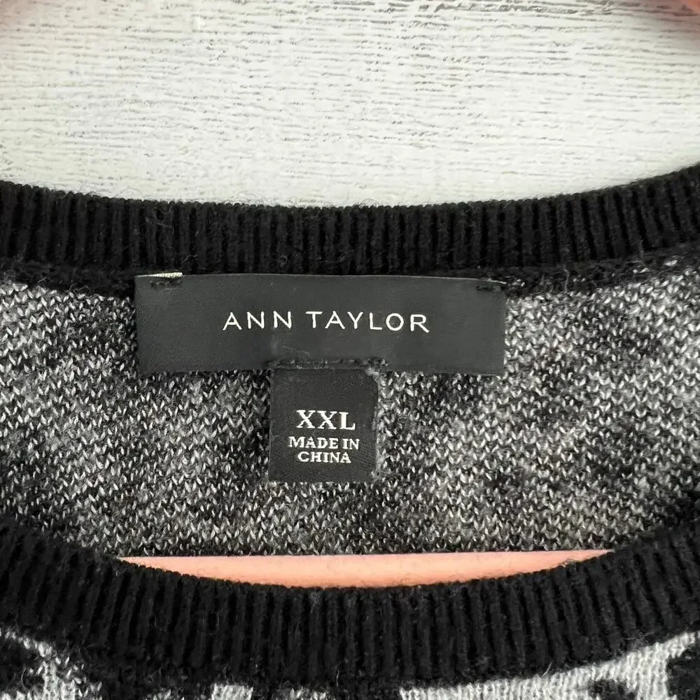 Ann Taylor Gray Leopard Print Long‎ Sleeve Sweater Size XXL